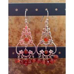 Carnelian Agate and Sterling Silver Chandelier Earrings